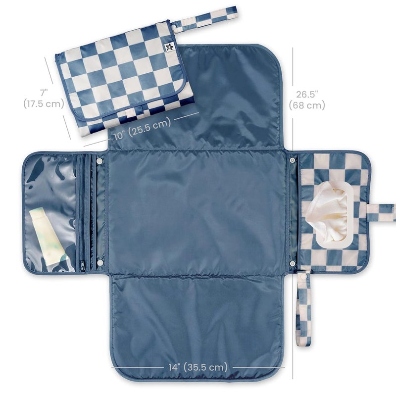 Tiny Twinkle Portable Diaper Changing Pad | Waterproof, Wipeable & Compact Baby Changing Pad for Travel | Smart Wipes Pocket & Organized Storage| Newborn Shower Gift (Blue Checkers) - Image 2